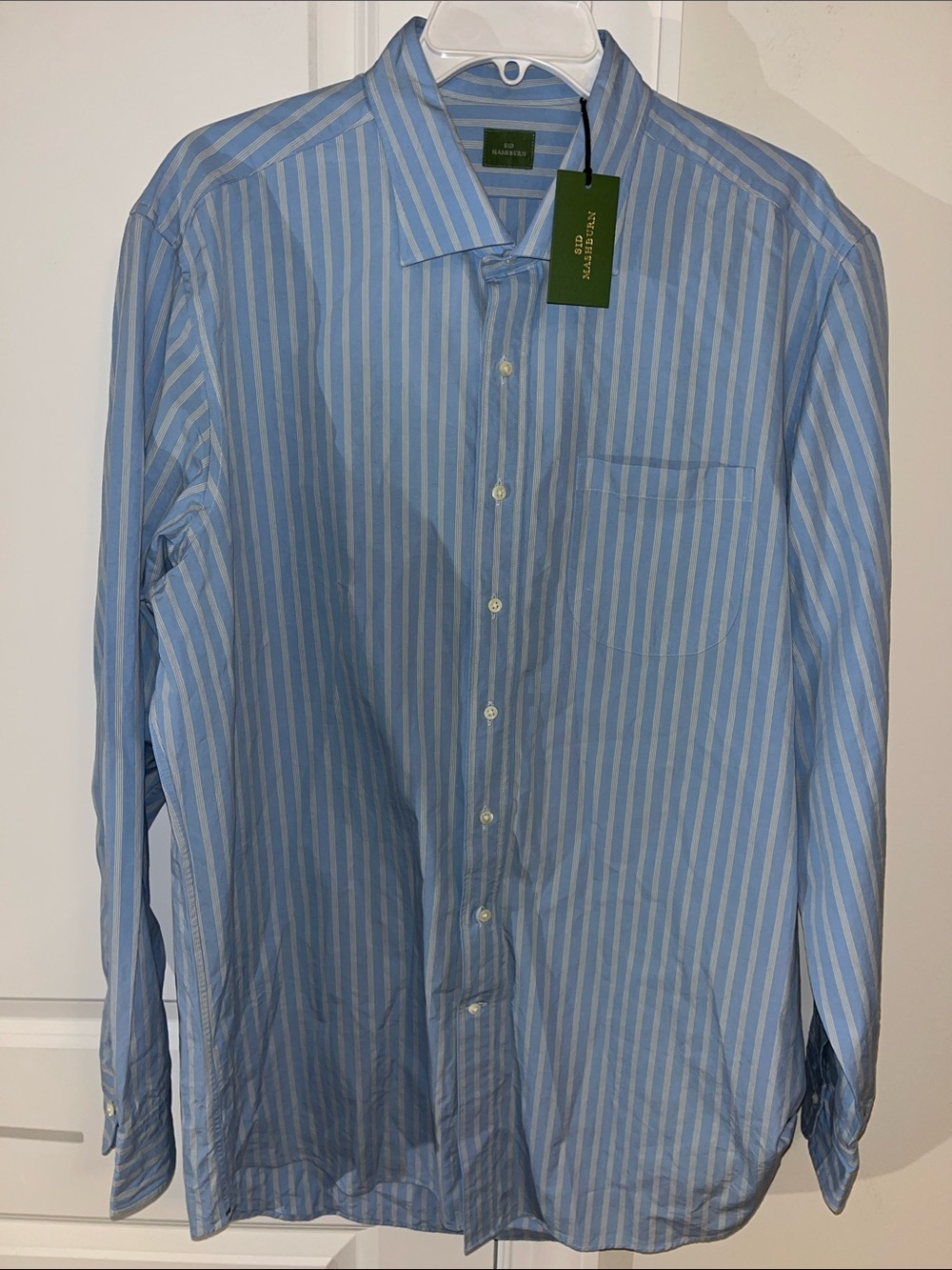 Sid Mashburn Mens Plaid Spread Collar Sport Shirt X-Large Blue Stripe NWT $195